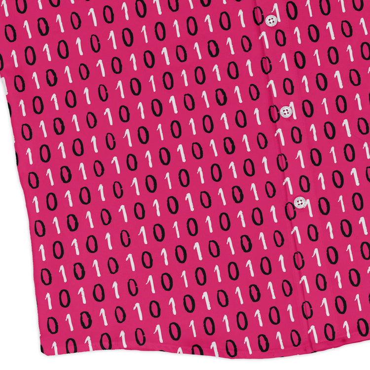 1s and 0s Pink Binary Long Sleeve Button Up Shirt Geek Nerd adult sizing computer print Design by Zirkus Design