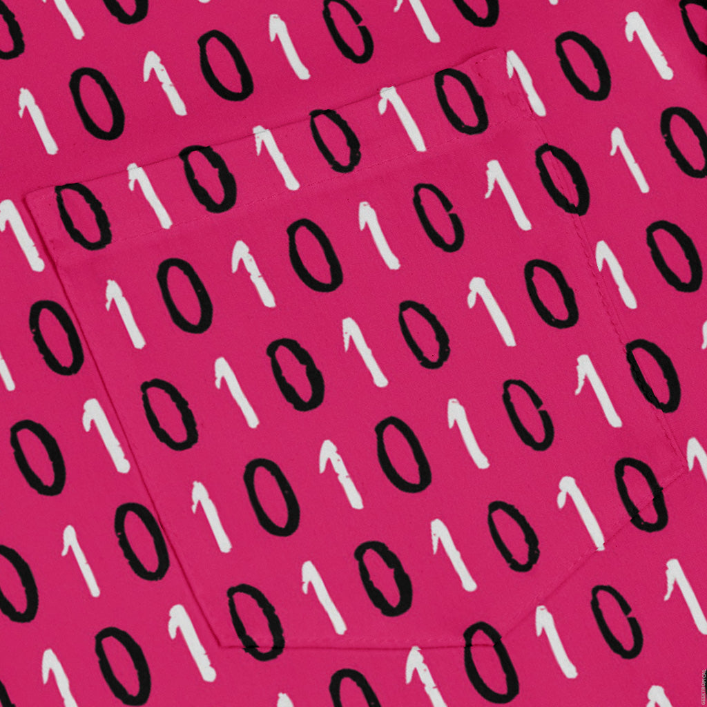 1s and 0s Pink Binary Long Sleeve Button Up Shirt