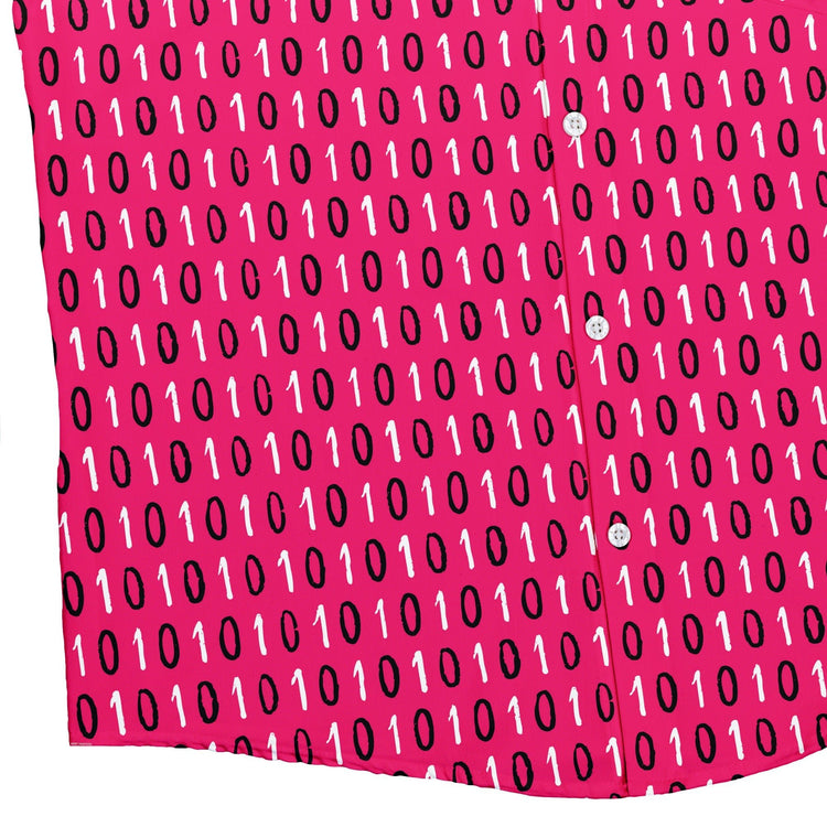 1s and 0s Pink Binary Button Up Shirt Geek Nerd adult sizing computer print Design by Zirkus Design