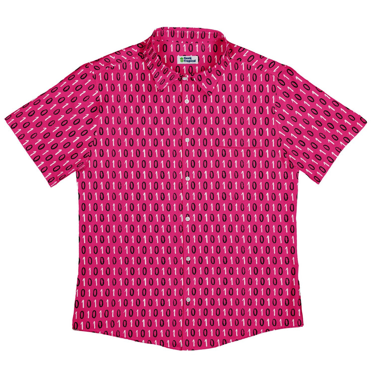 1s and 0s Pink Binary Button Up Shirt Geek Nerd adult sizing computer print Design by Zirkus Design