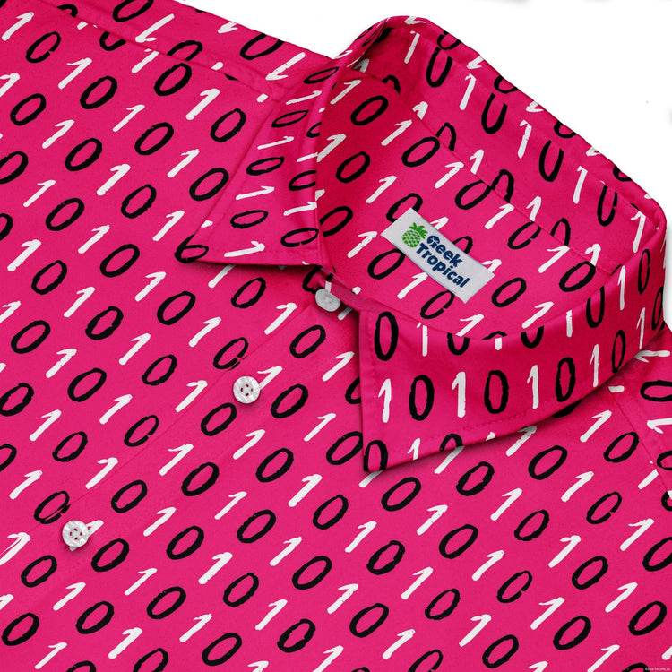 1s and 0s Pink Binary Button Up Shirt Geek Nerd adult sizing computer print Design by Zirkus Design