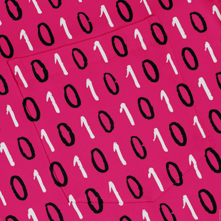 1s and 0s Pink Binary Button Up Shirt Geek Nerd adult sizing computer print Design by Zirkus Design