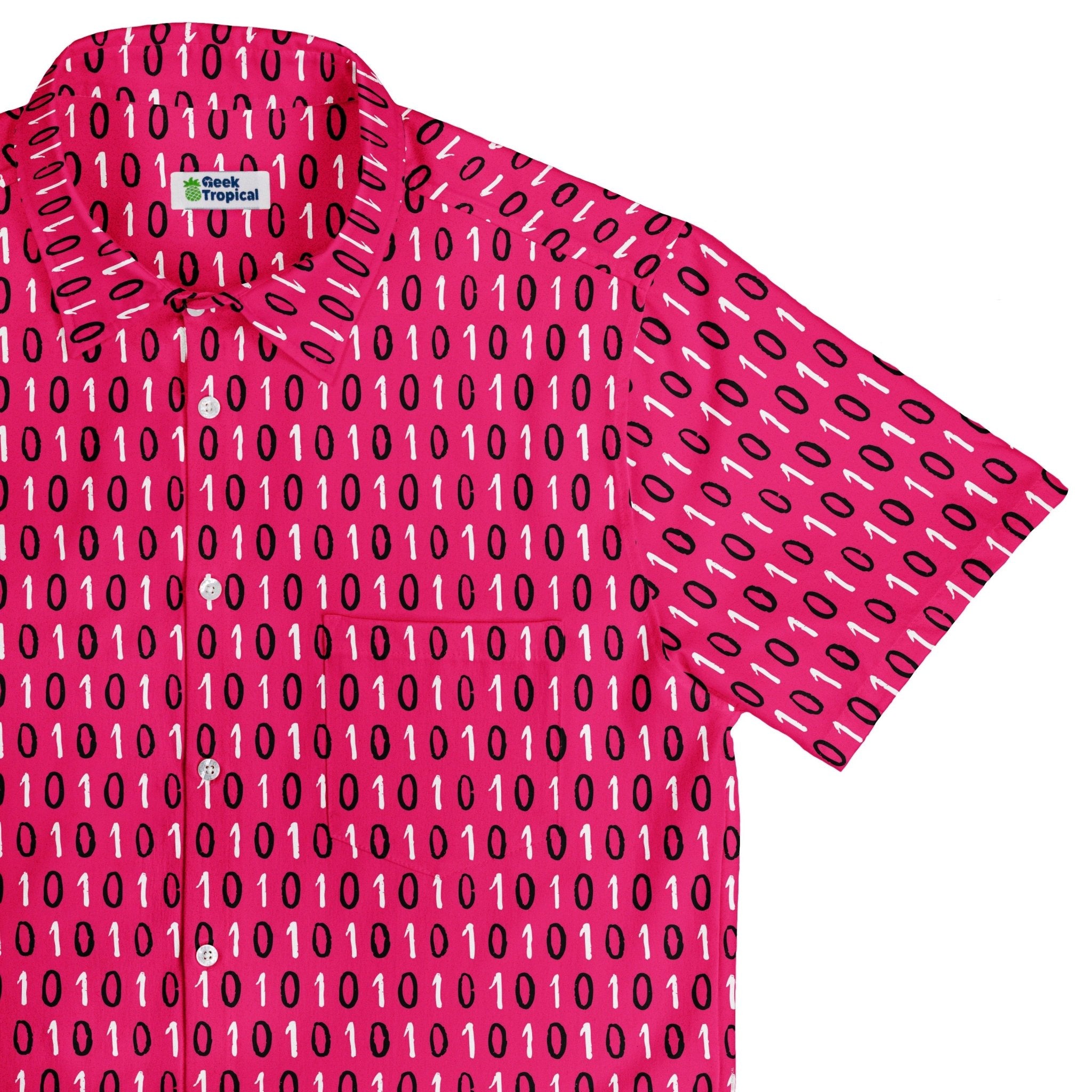 1s and 0s Pink Binary Button Up Shirt Geek Nerd adult sizing computer print Design by Zirkus Design