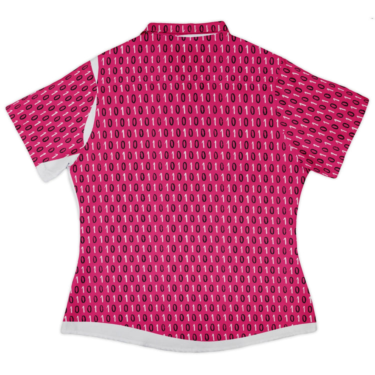 1s and 0s Pink Binary Curvy Button Up Shirt Geek Nerd computer print Design by Zirkus Design q225
