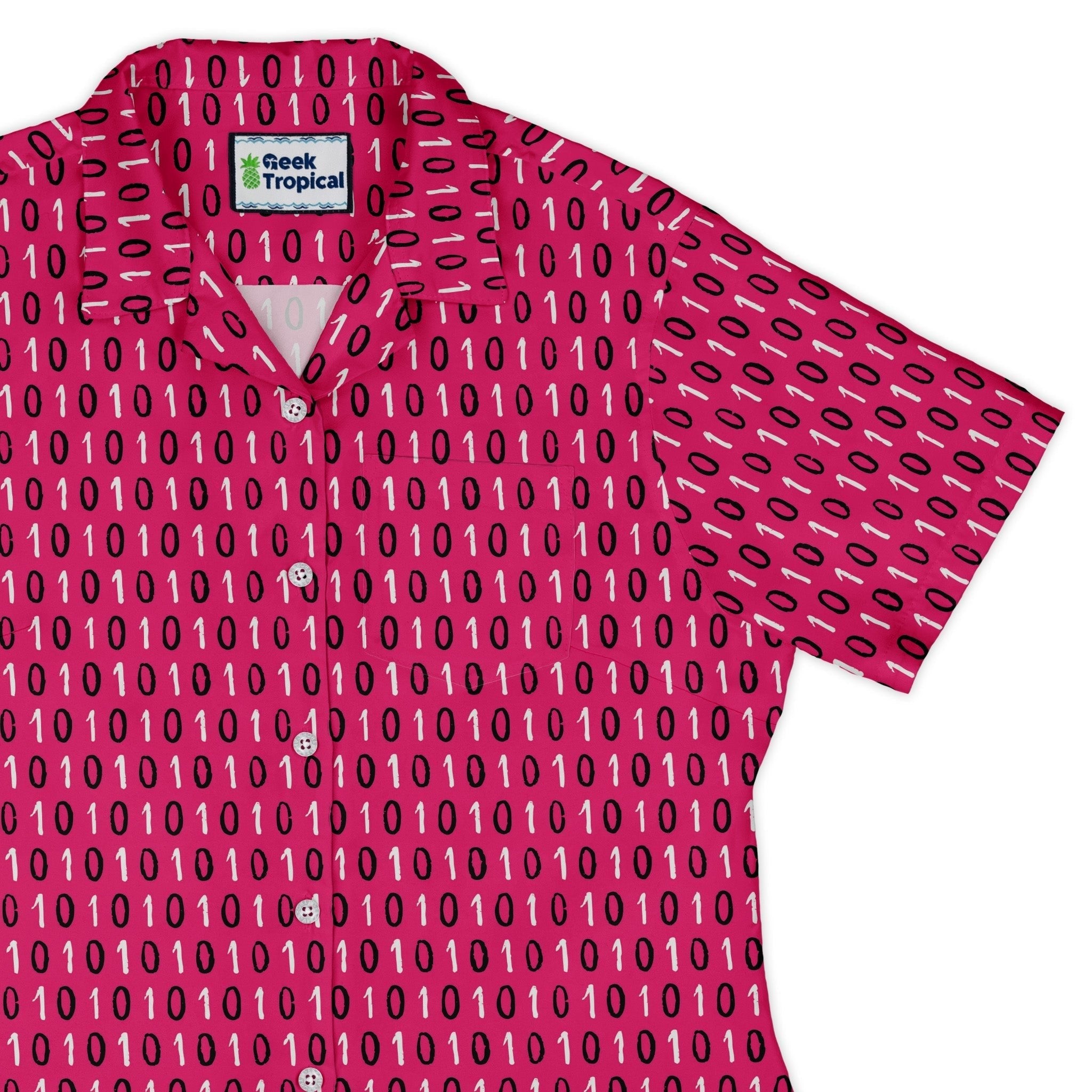 Clearance Ready - to - Ship 1s and 0s Pink Binary Curvy Button Up Shirt Geek Nerd Clearance computer print Design by Zirkus Design