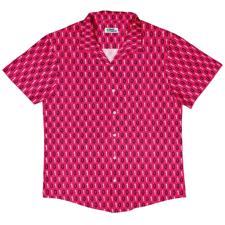 1s and 0s Pink Binary Button Up Shirt Geek Nerd adult sizing computer print Design by Zirkus Design