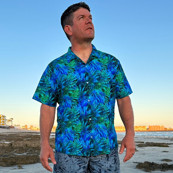 Blue Green Hawaiian Space Button Up Shirt