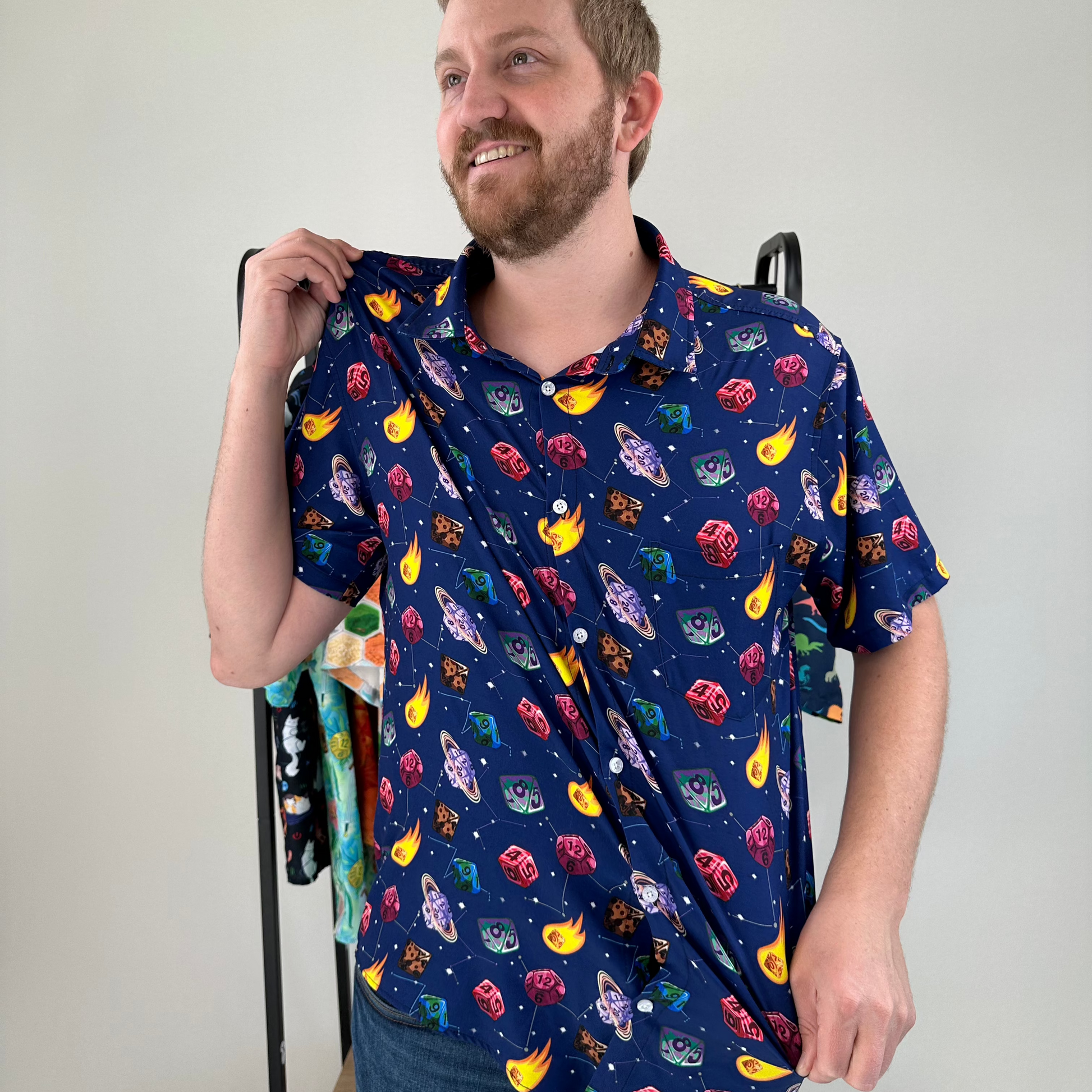 Space DND Dice Planets Button Up Shirt