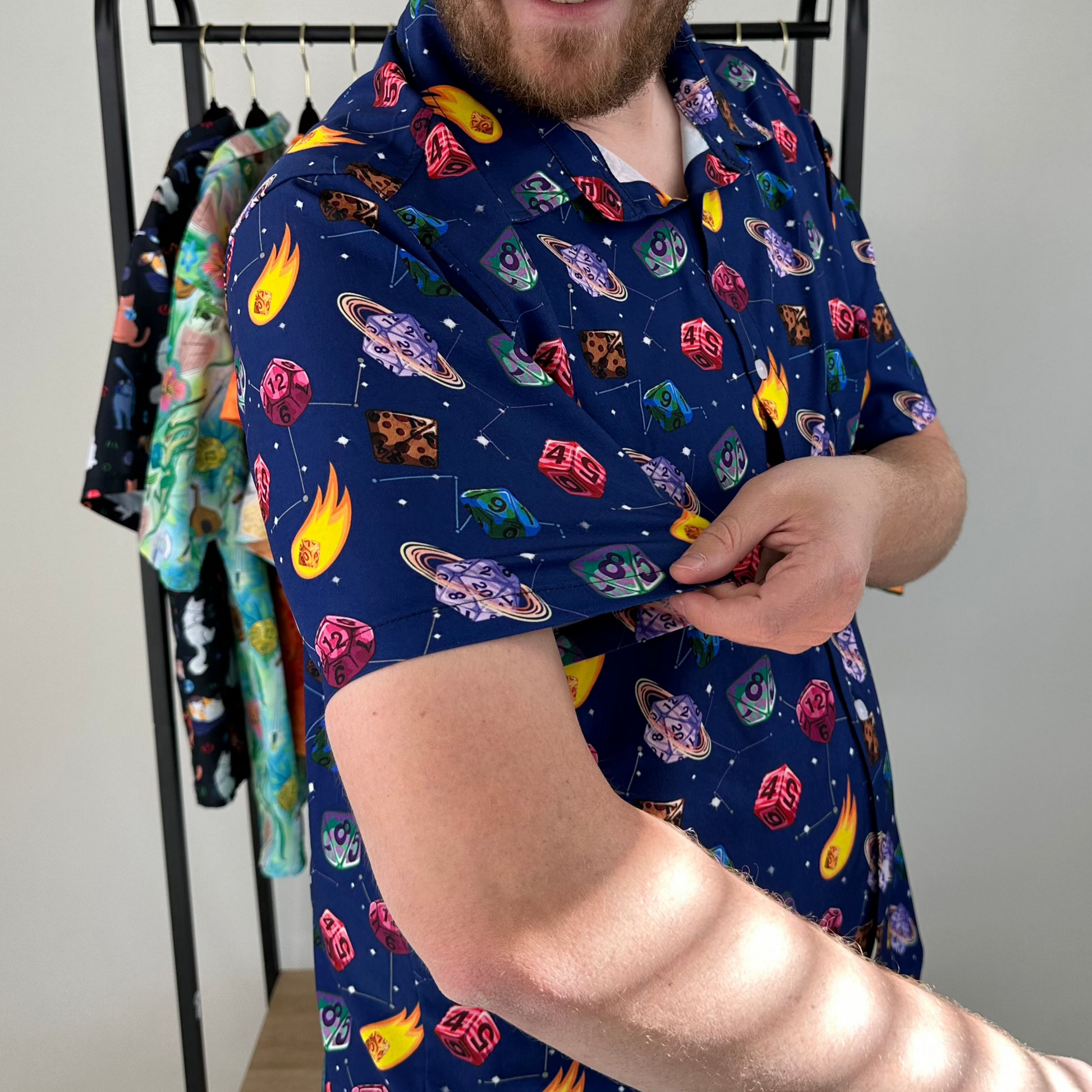 Space DND Dice Planets Button Up Shirt