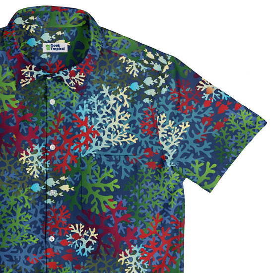 A Christmas Coral Button Up Shirt Geek Nerd adult sizing Christmas Print