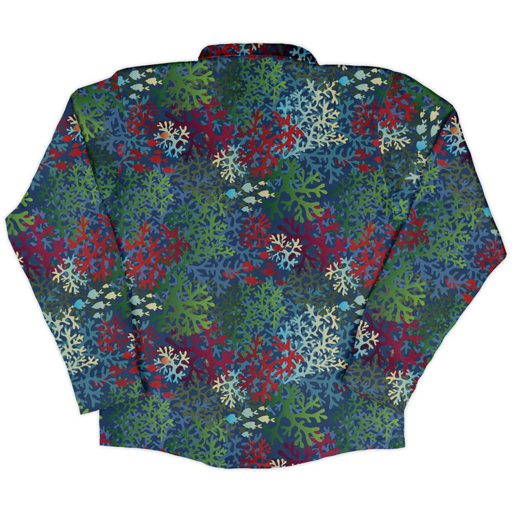 A Christmas Coral Long Sleeve Button Up Shirt Geek Nerd adult sizing Christmas Print FLOW DESC WRITING