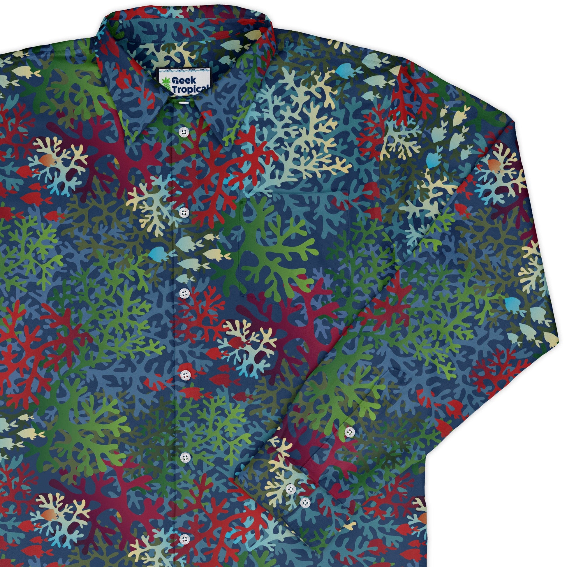 A Christmas Coral Long Sleeve Button Up Shirt