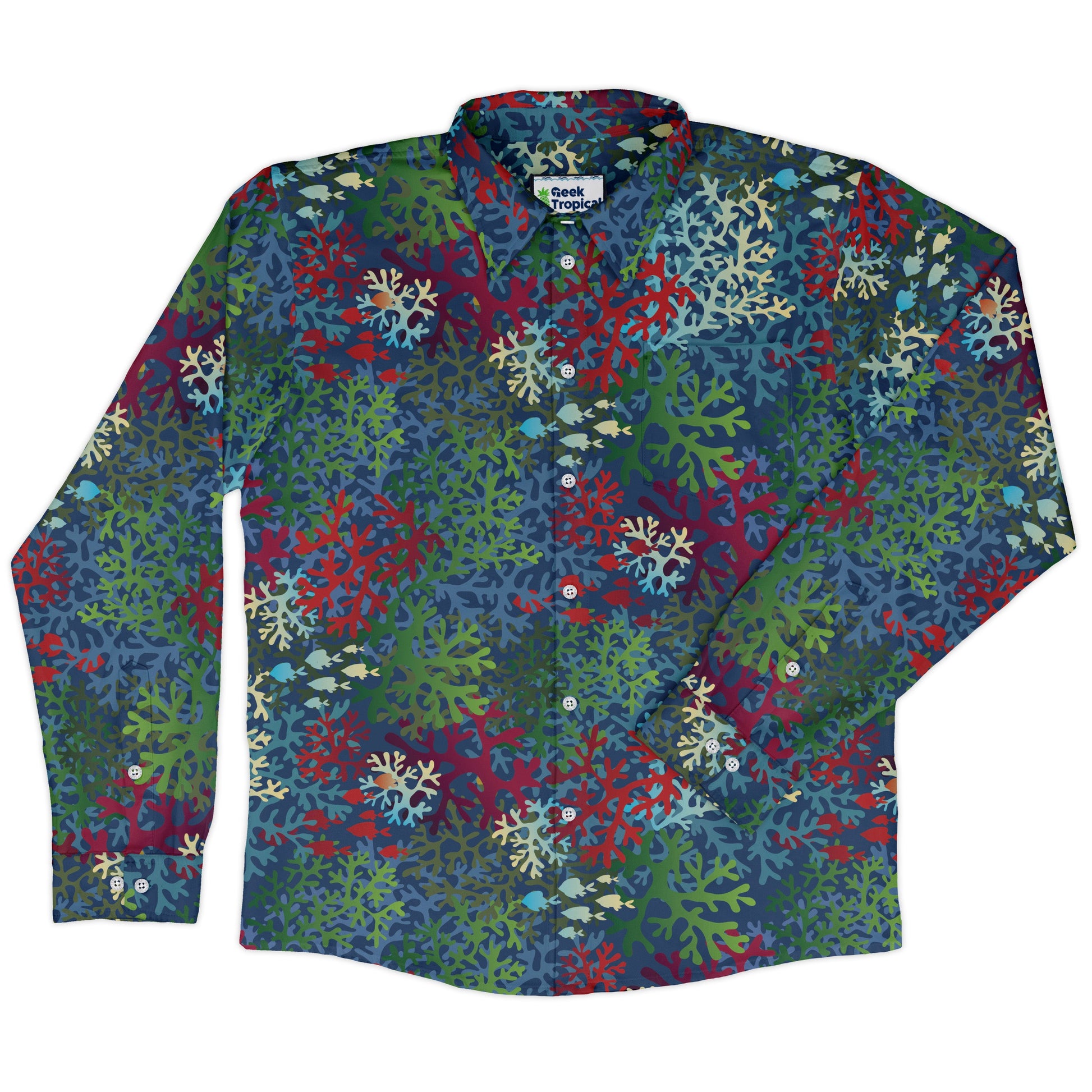 A Christmas Coral Long Sleeve Button Up Shirt