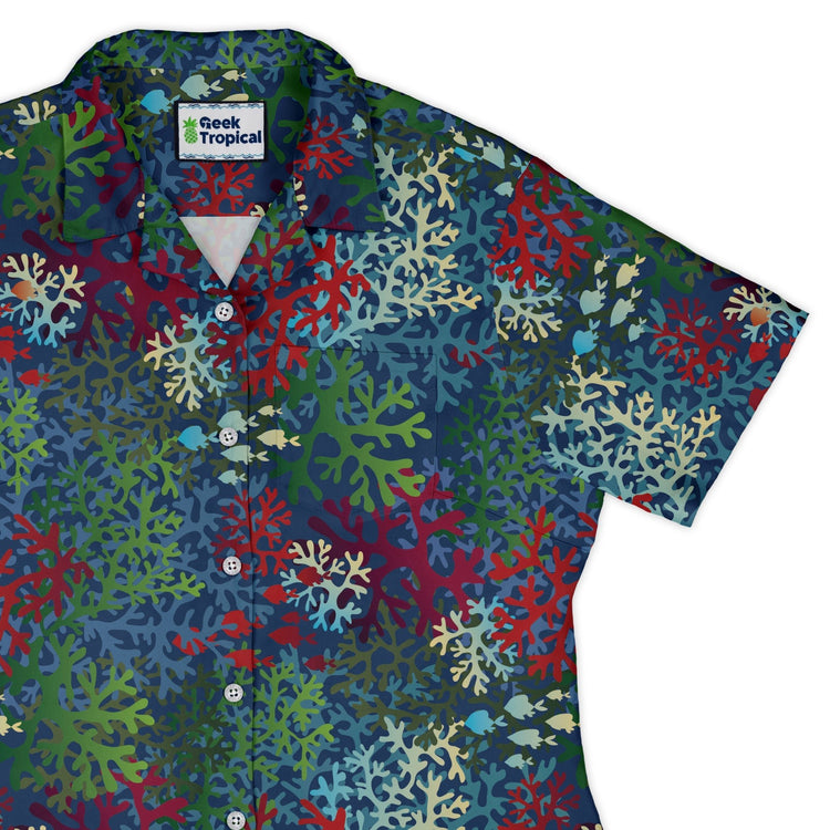 A Christmas Coral Curvy Button Up Shirt Geek Nerd Christmas Print Marine biology women