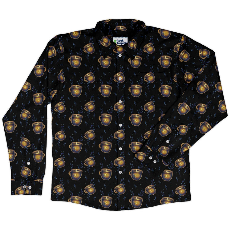 A Cup of Moonshine Long Sleeve Button Up Shirt Geek Nerd 0925 adult sizing All Adult Button Up Shirts