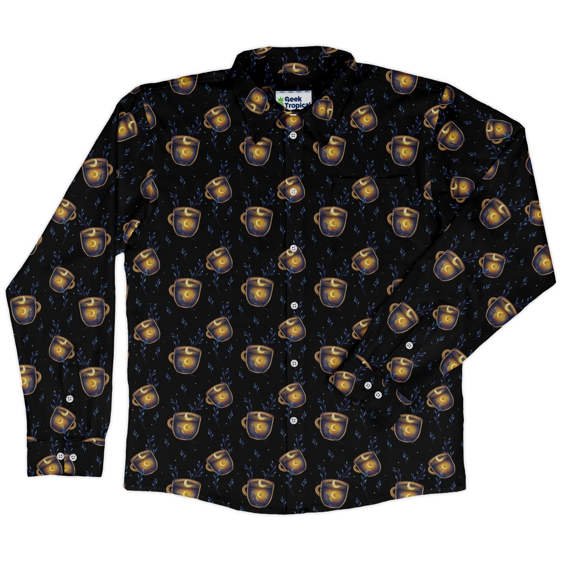 A Cup of Moonshine Long Sleeve Button Up Shirt Geek Nerd 0925 adult sizing All Adult Button Up Shirts