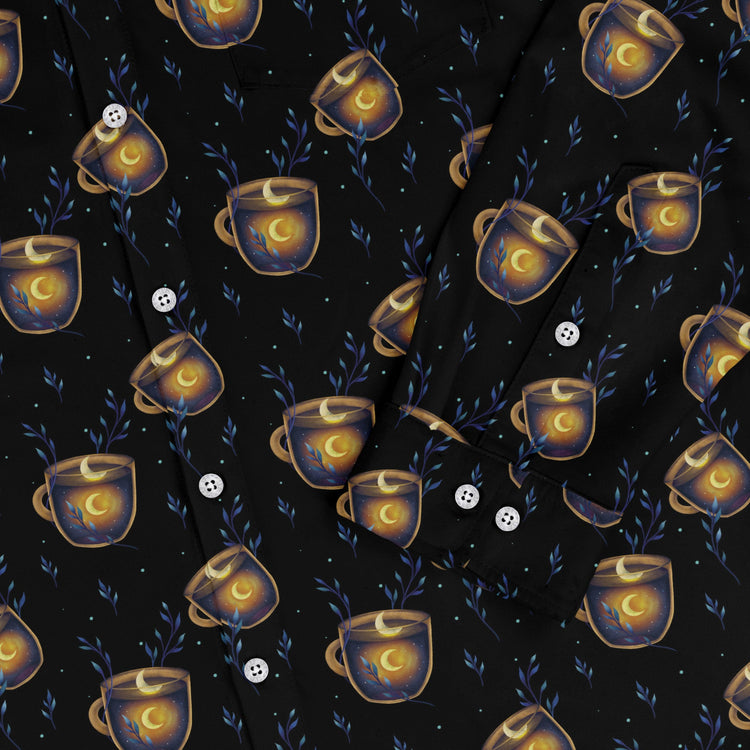 A Cup of Moonshine Long Sleeve Button Up Shirt Geek Nerd 0925 adult sizing All Adult Button Up Shirts