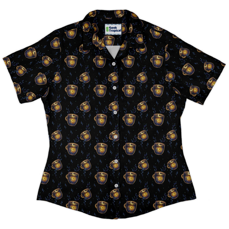A Cup of Moonshine Curvy Button Up Shirt Geek Nerd 0925 All Adult Button Up Shirts Design by Episodic