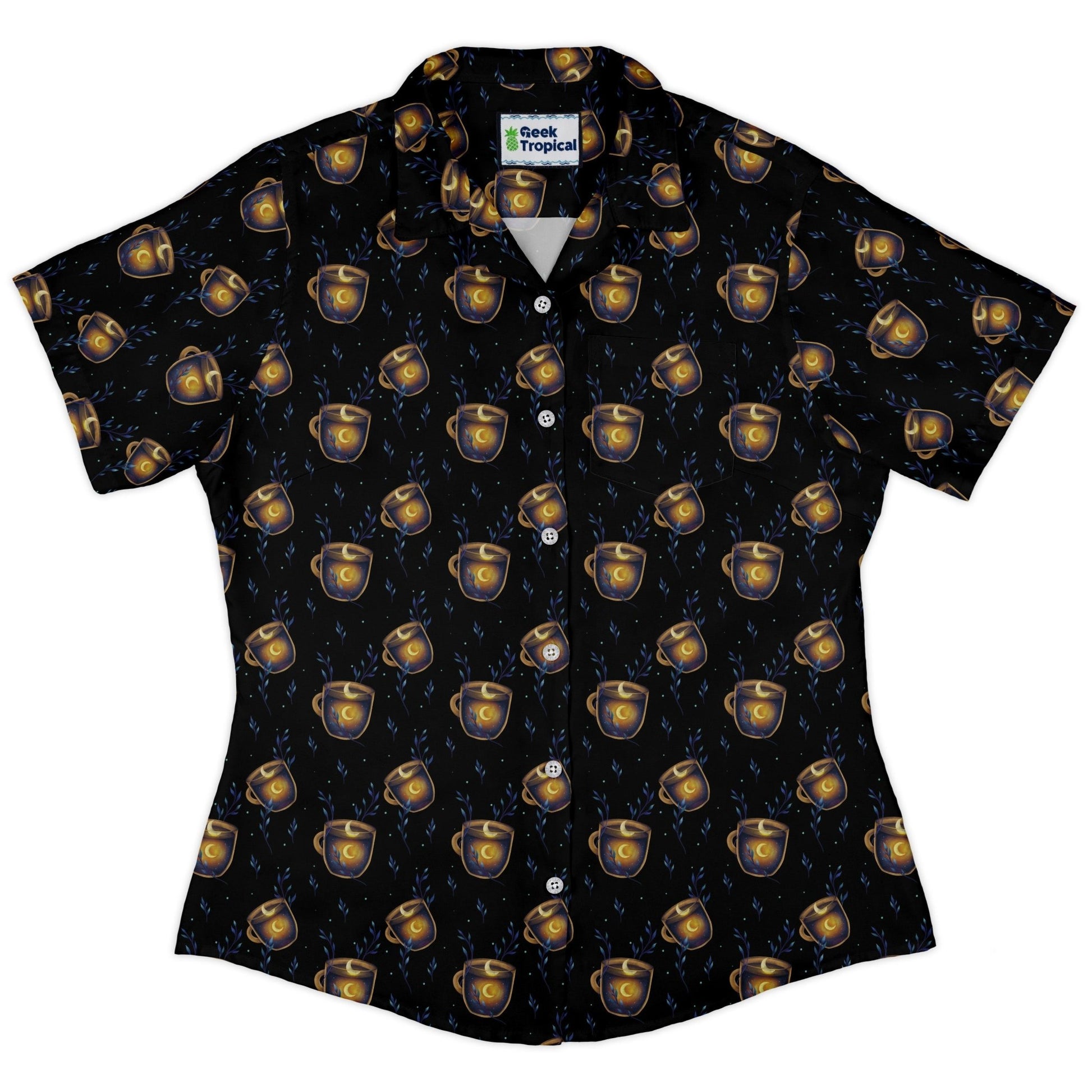 A Cup of Moonshine Curvy Button Up Shirt Geek Nerd 0925 All Adult Button Up Shirts Design by Episodic