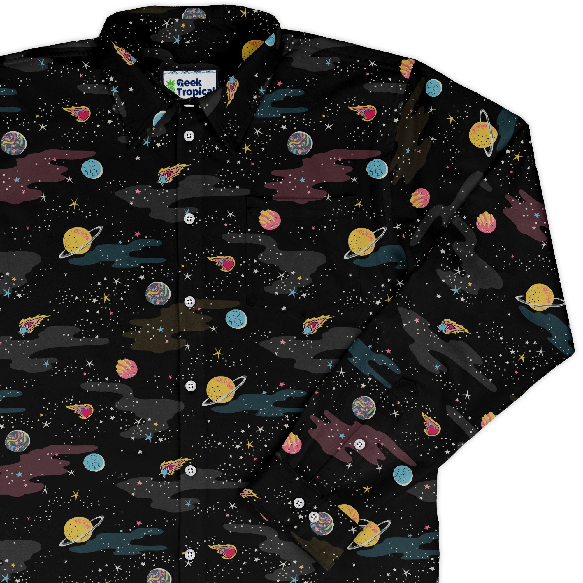A Starry Galaxy Outer Space Long Sleeve Button Up Shirt