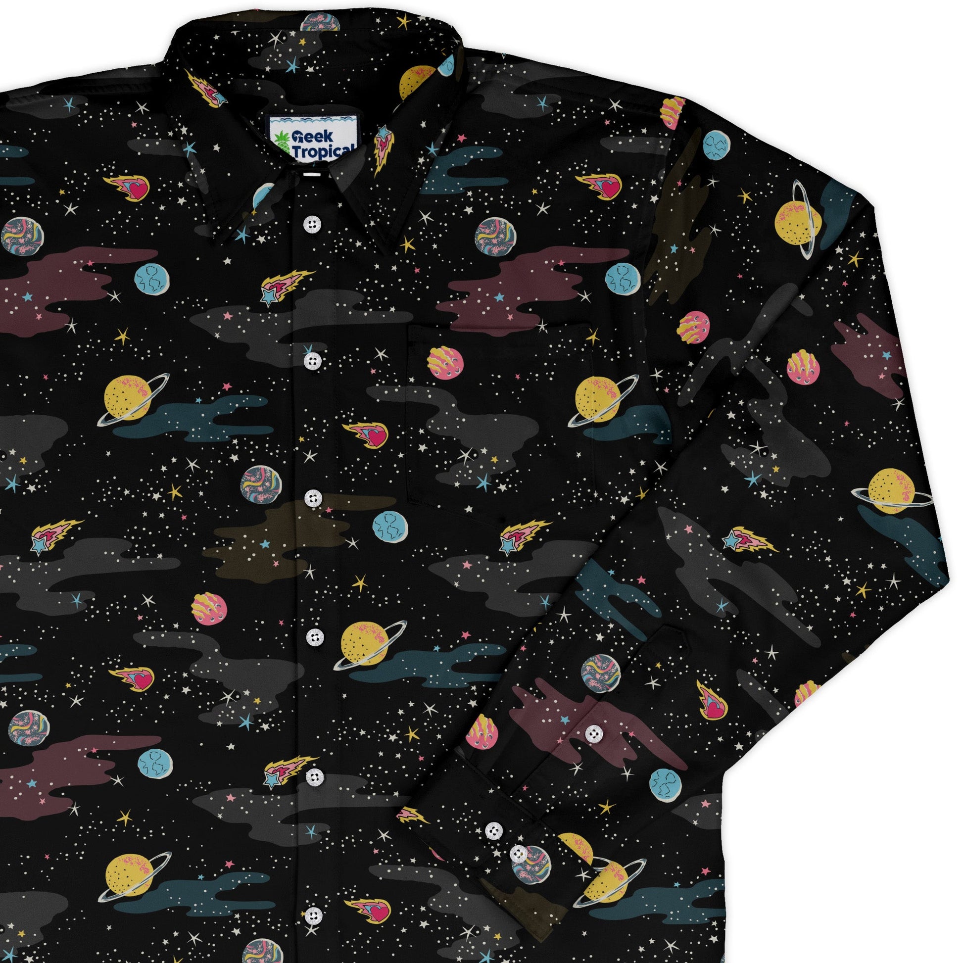 A Starry Galaxy Outer Space Long Sleeve Button Up Shirt
