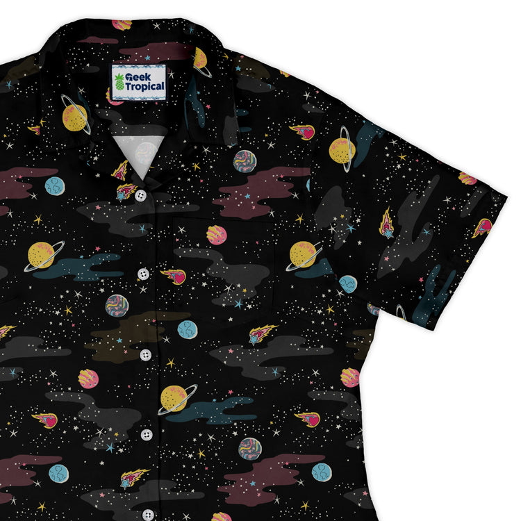 A Starry Galaxy Outer Space Curvy Button Up Shirt Geek Nerd outer space & astronaut print Print#0001 women