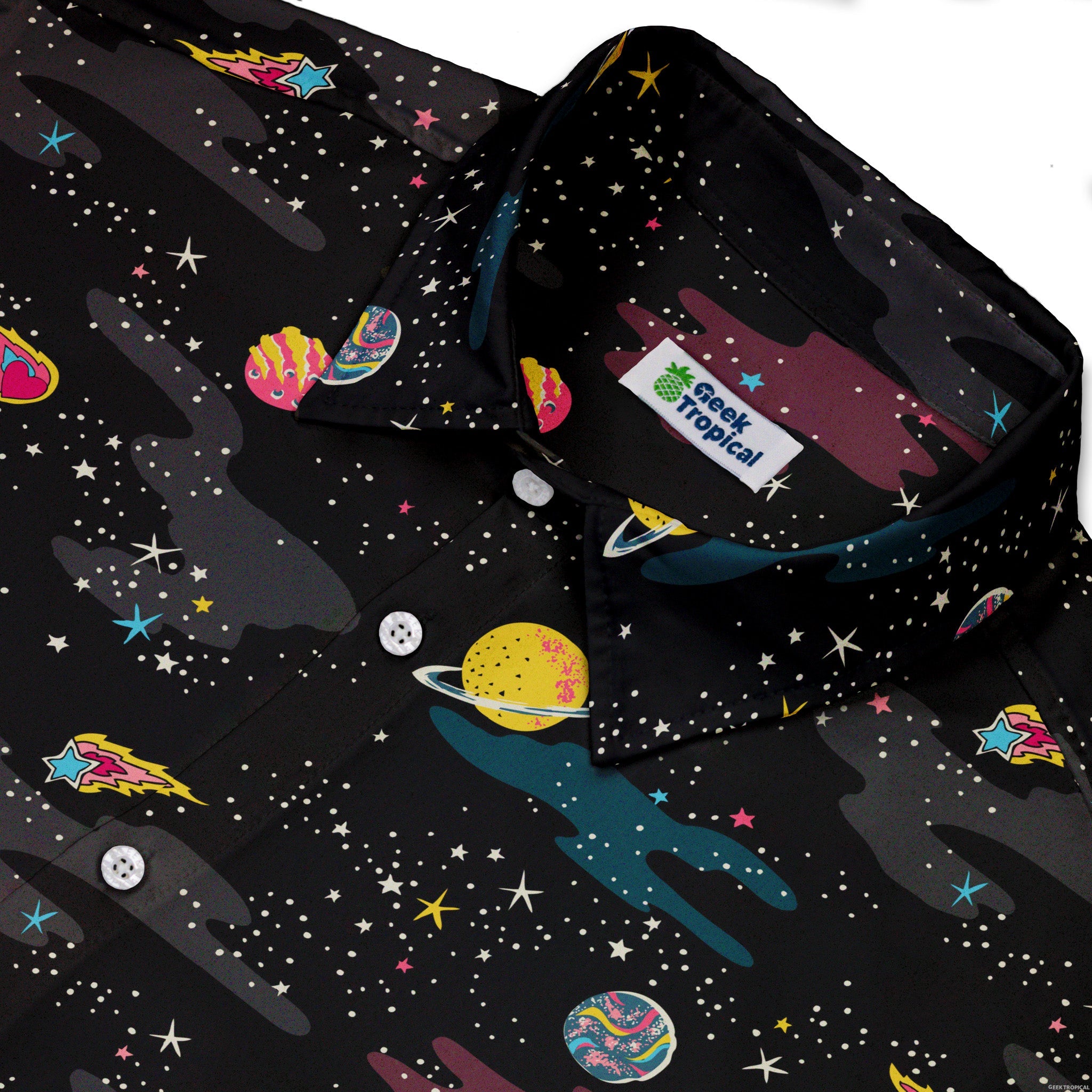 A Starry Galaxy Outer Space Button Up Shirt - adult sizing - outer space & astronaut print - Print#0001