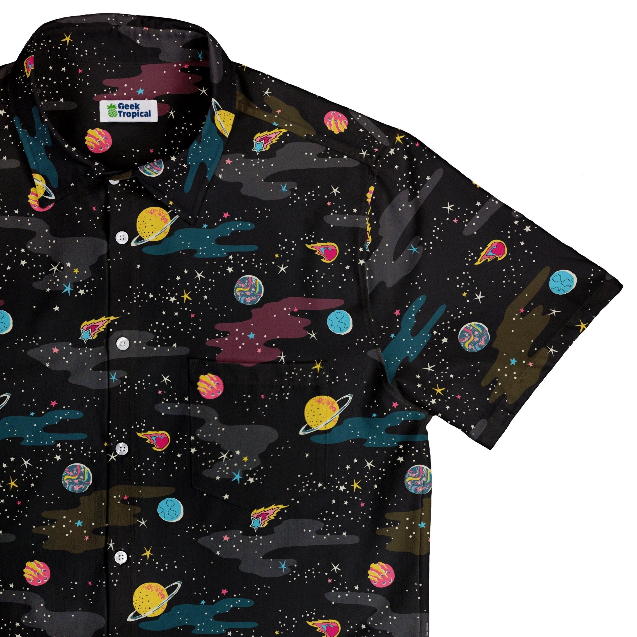 A Starry Galaxy Outer Space Button Up Shirt - adult sizing - outer space & astronaut print - Print#0001