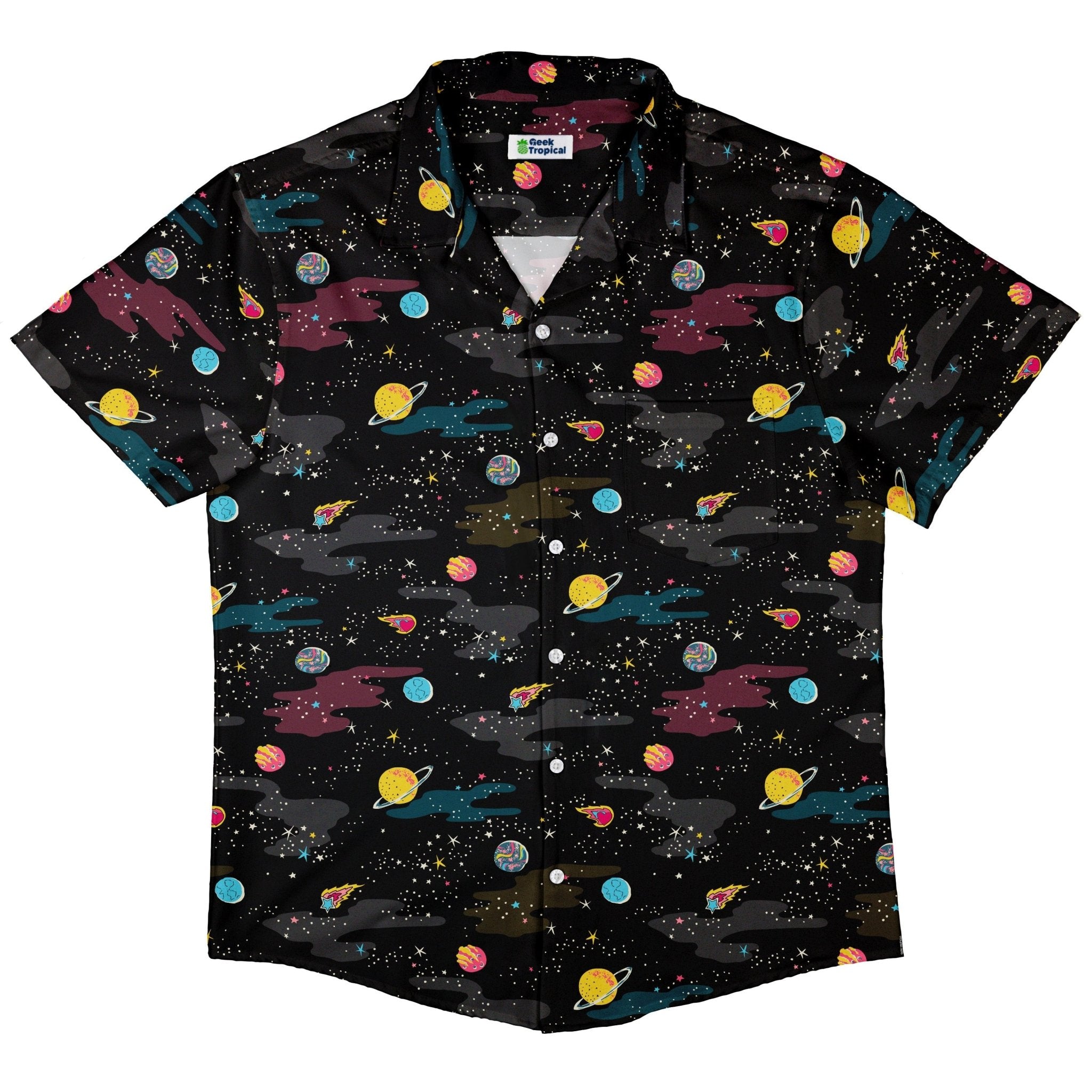 A Starry Galaxy Outer Space Button Up Shirt - adult sizing - outer space & astronaut print - Print#0001