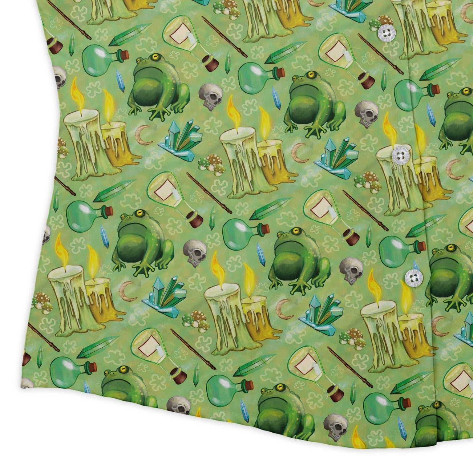 A Witches Brew Fantasy Curvy Button Up Shirt Geek Nerd Animal Patterns Designed by Rose Khan Fantasy Prints