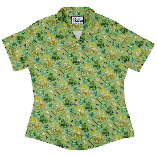 A Witches Brew Fantasy Curvy Button Up Shirt Geek Nerd Animal Patterns Designed by Rose Khan Fantasy Prints