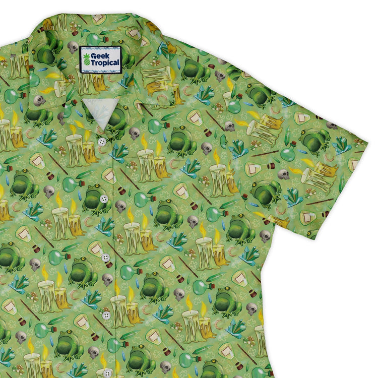 A Witches Brew Fantasy Curvy Button Up Shirt Geek Nerd Animal Patterns Designed by Rose Khan Fantasy Prints