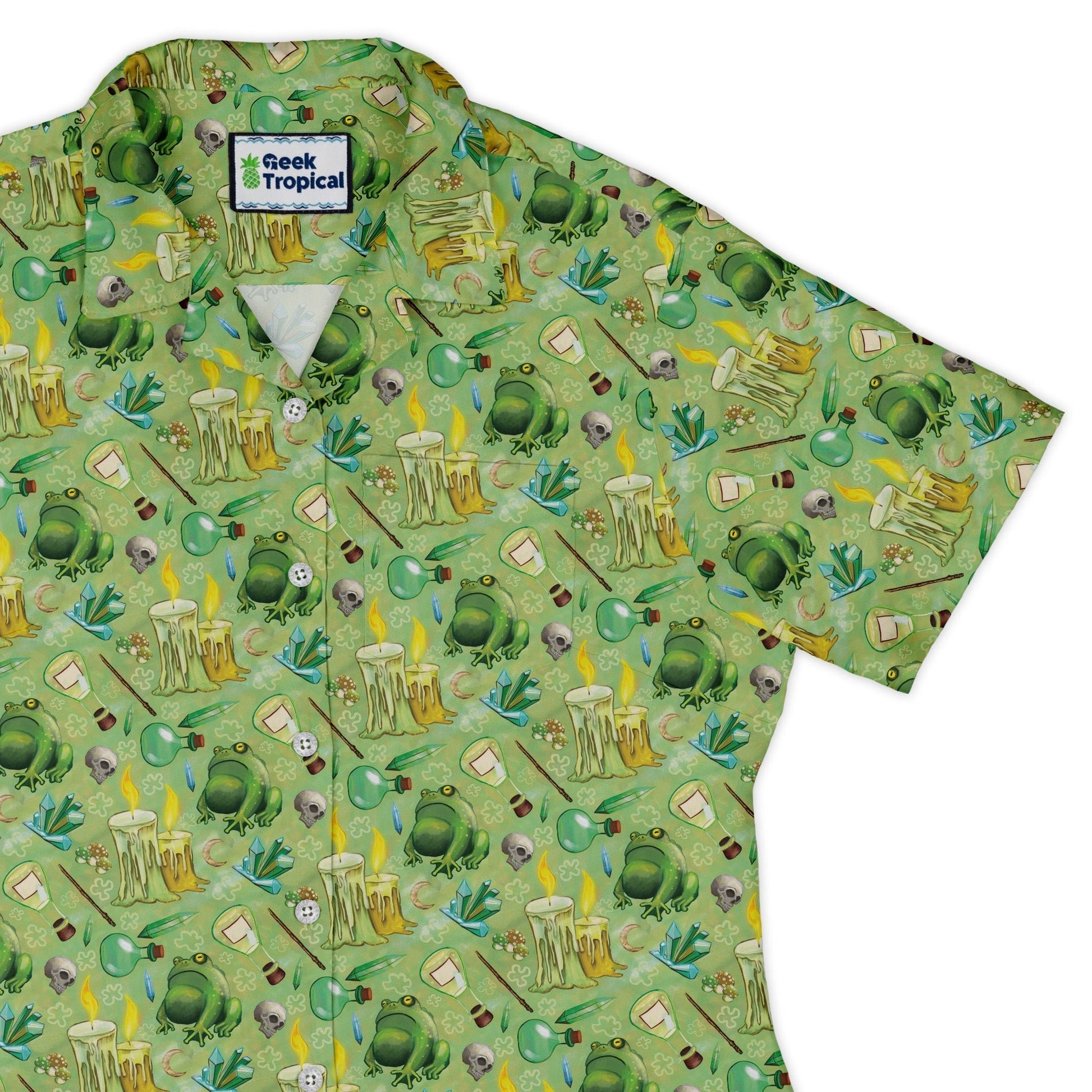 A Witches Brew Fantasy Curvy Button Up Shirt Geek Nerd Animal Patterns Designed by Rose Khan Fantasy Prints