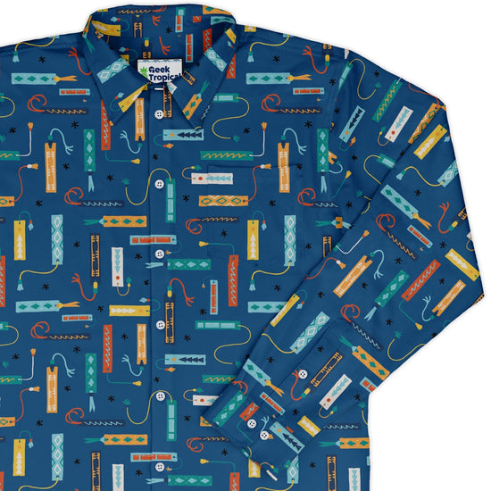 Adventures Bookmark Long Sleeve Button Up Shirt Geek Nerd adult sizing book prints Design by Zirkus Design