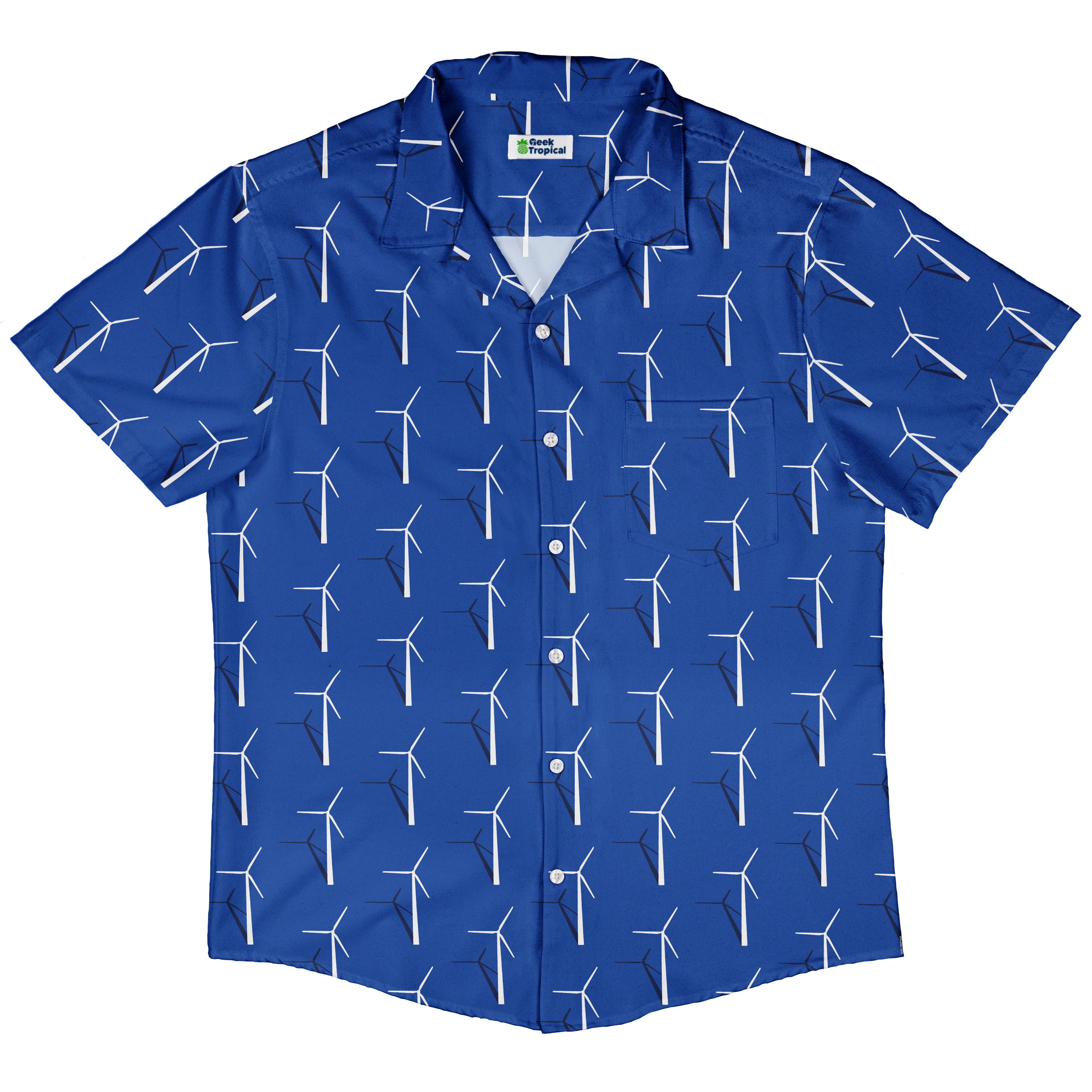 Aeolus Wind Turbines Blue Button Up Shirt Hawaiian Front
