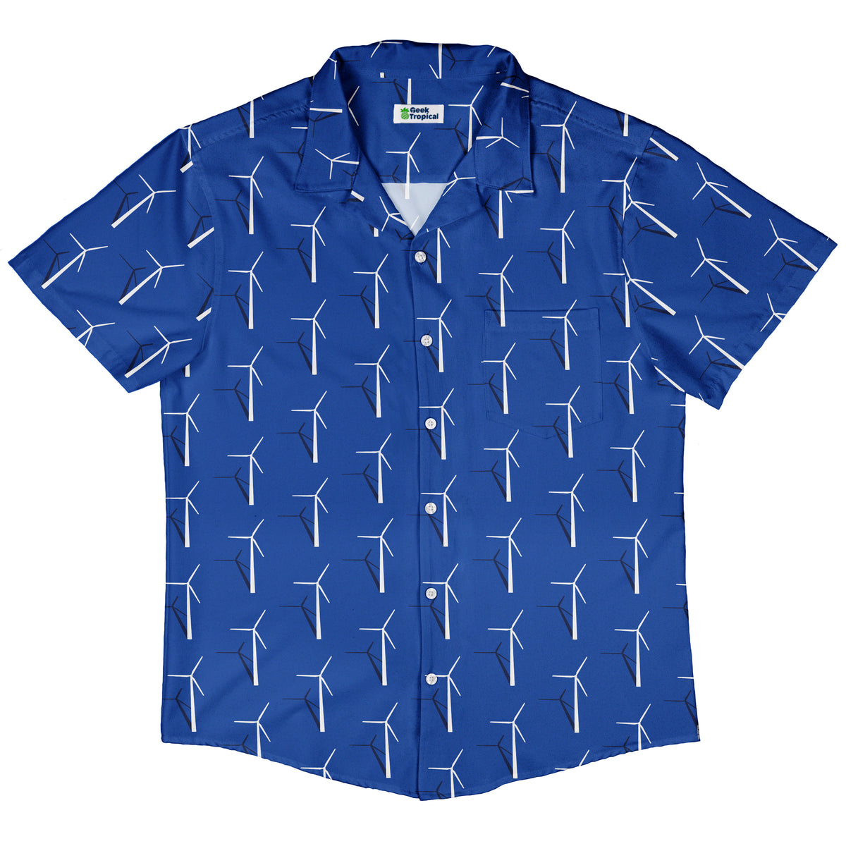 Aeolus Wind Turbines Blue Button Up Shirt Hawaiian Front
