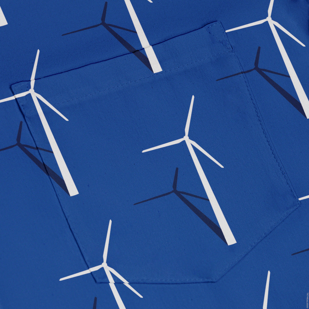 Aeolus Wind Turbines Blue Button Up Shirt Pocket