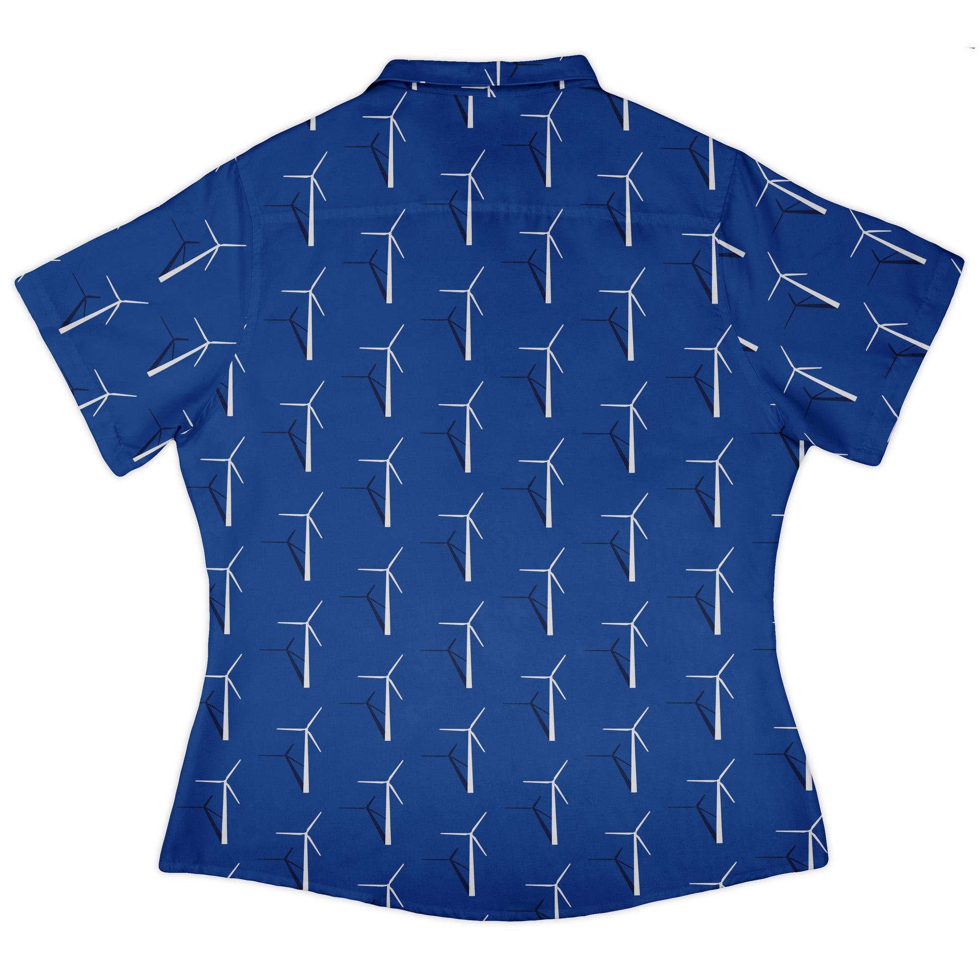 Aeolus Wind Turbines Blue Curvy Button Up Shirt Old Curvy Button Up Shirt womens back