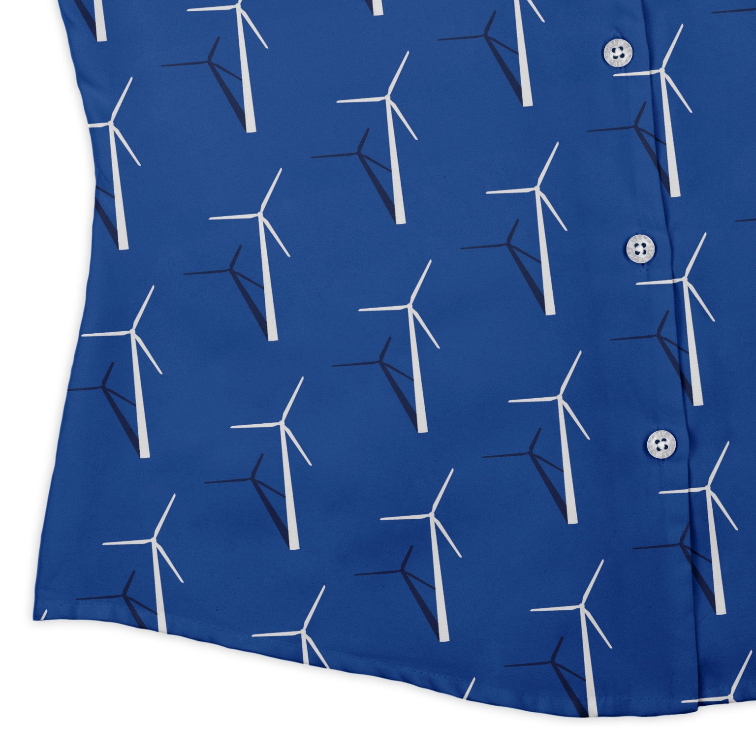 Aeolus Wind Turbines Blue Curvy Button Up Shirt Old Curvy Button Up Shirt womens corner