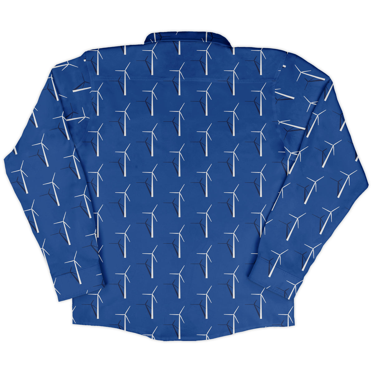 Aeolus Wind Turbines Blue Long Sleeve Button Up Shirt back