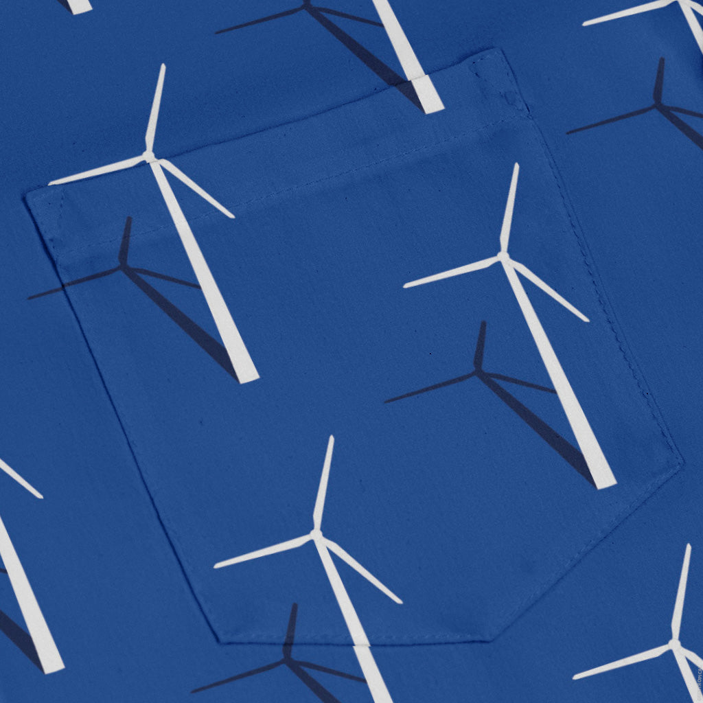 Aeolus Wind Turbines Blue Long Sleeve Button Up Shirt pocket