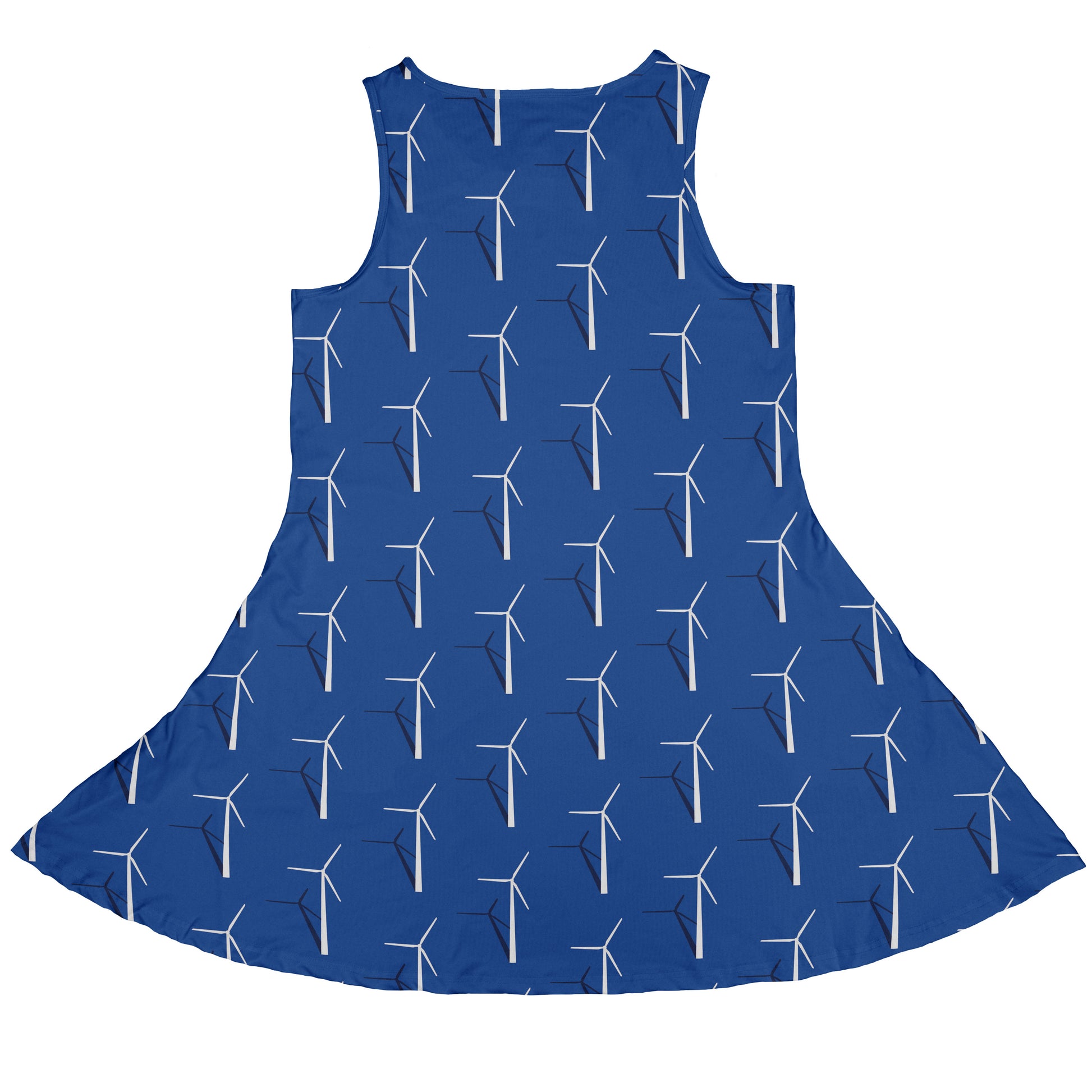 Aeolus Wind Turbines Blue Sleeveless Dress back