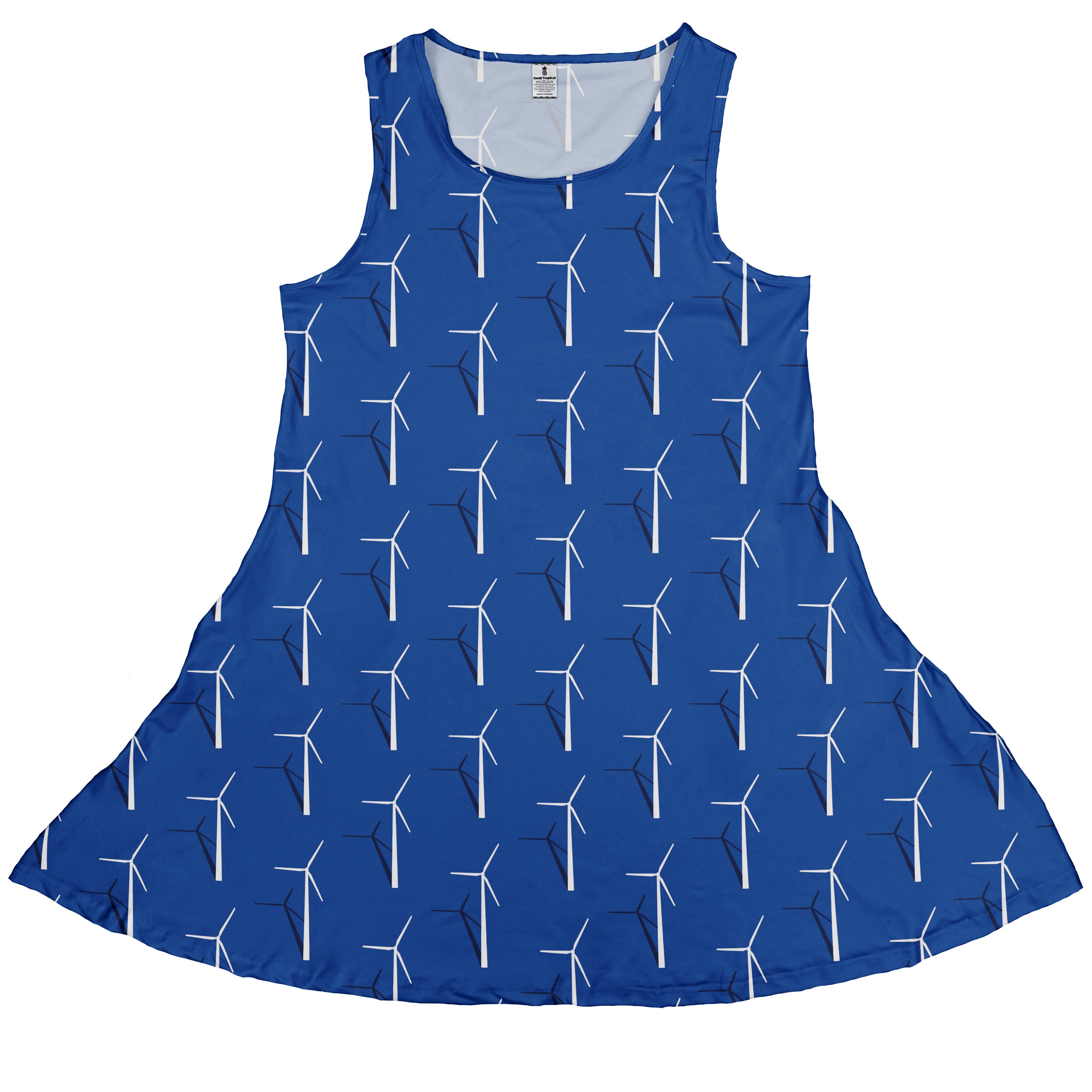 Aeolus Wind Turbines Blue Sleeveless Dress front