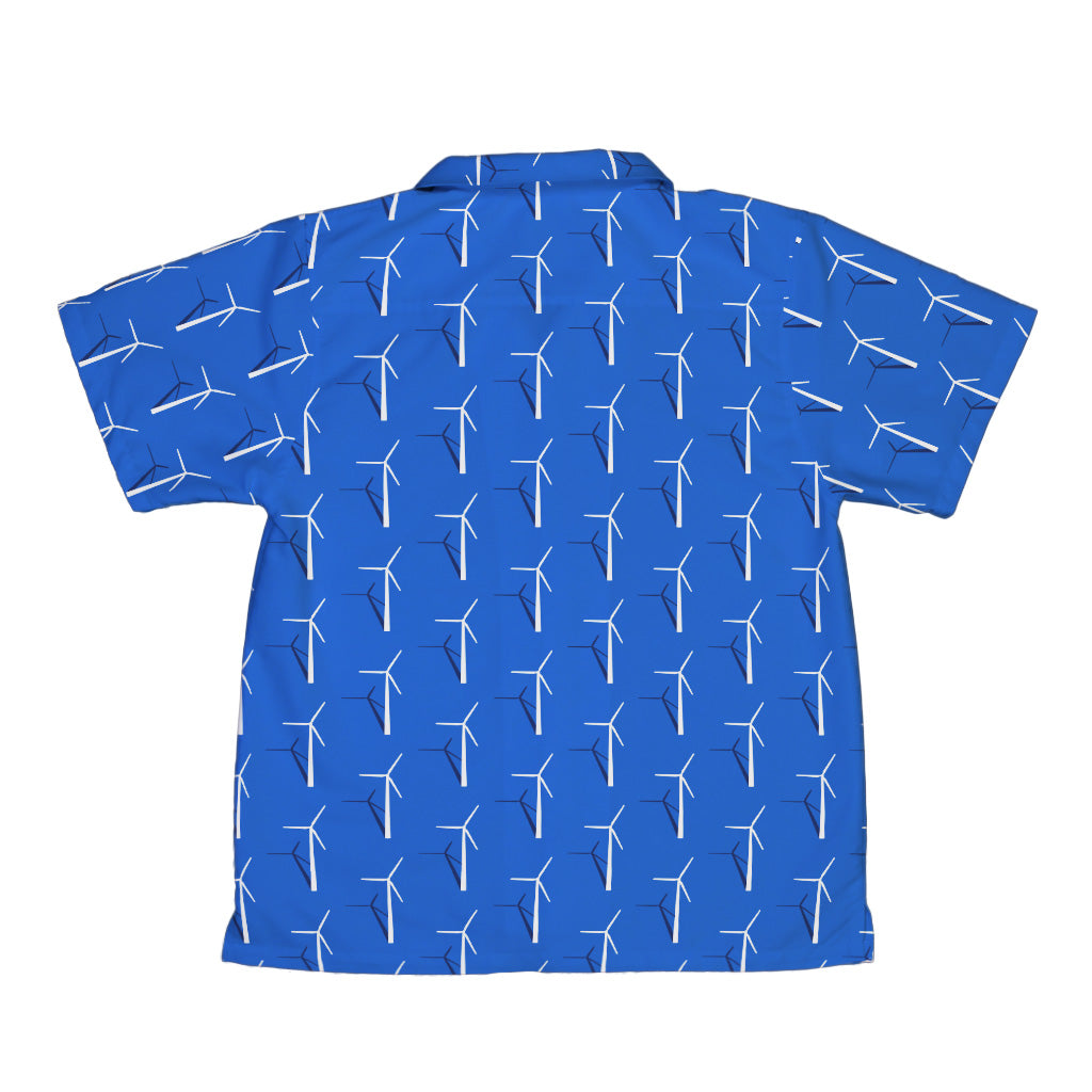 Aeolus Wind Turbines Blue Youth Hawaiian Shirt Back