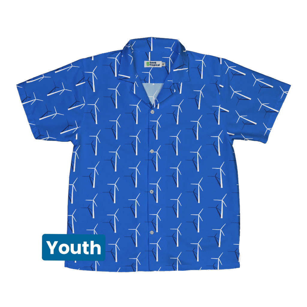 Aeolus Wind Turbines Blue Youth Hawaiian Shirt Front