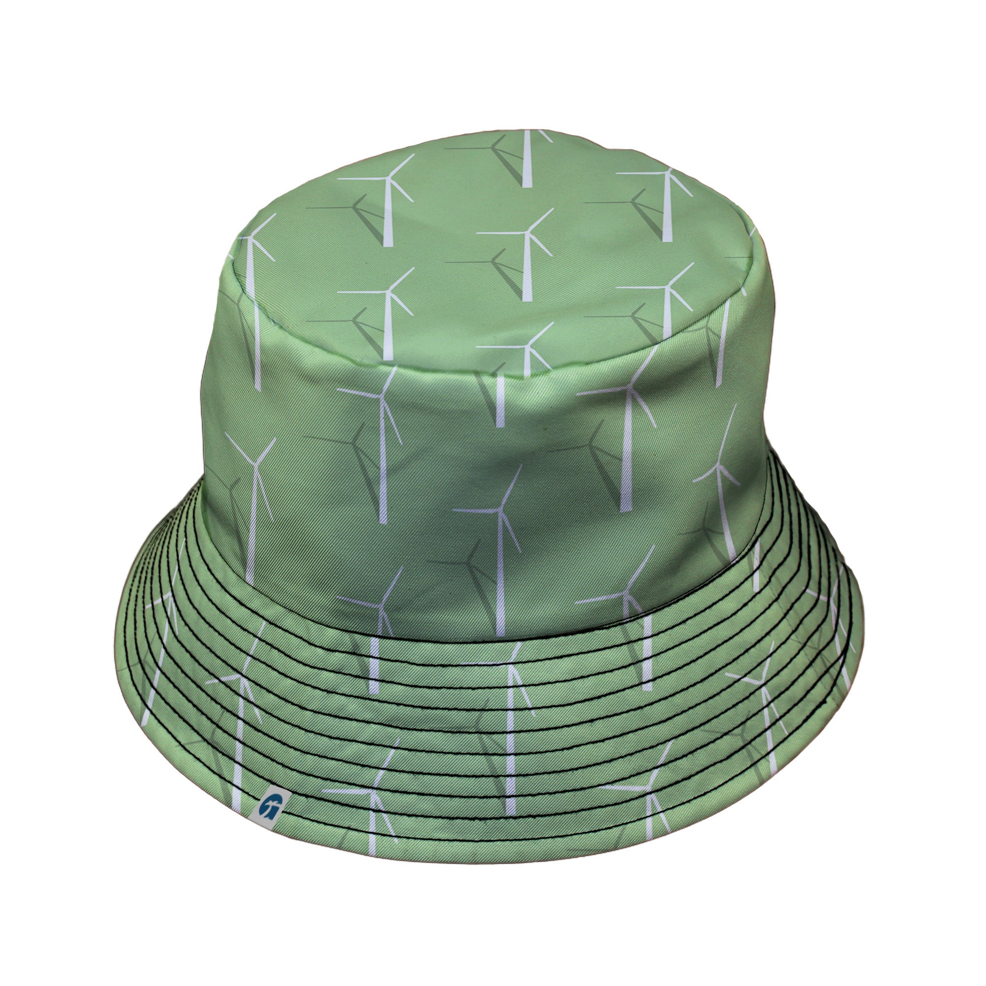 Aeolus Wind Turbines Green Bucket Hat Black Stitching