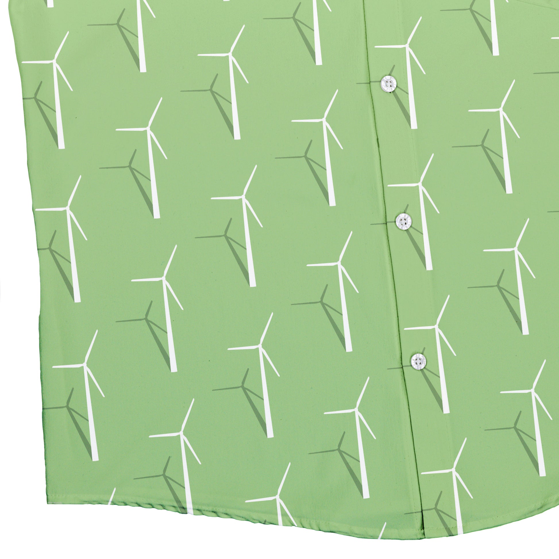 Aeolus Wind Turbines Green Button Up Shirt Bottom Corner