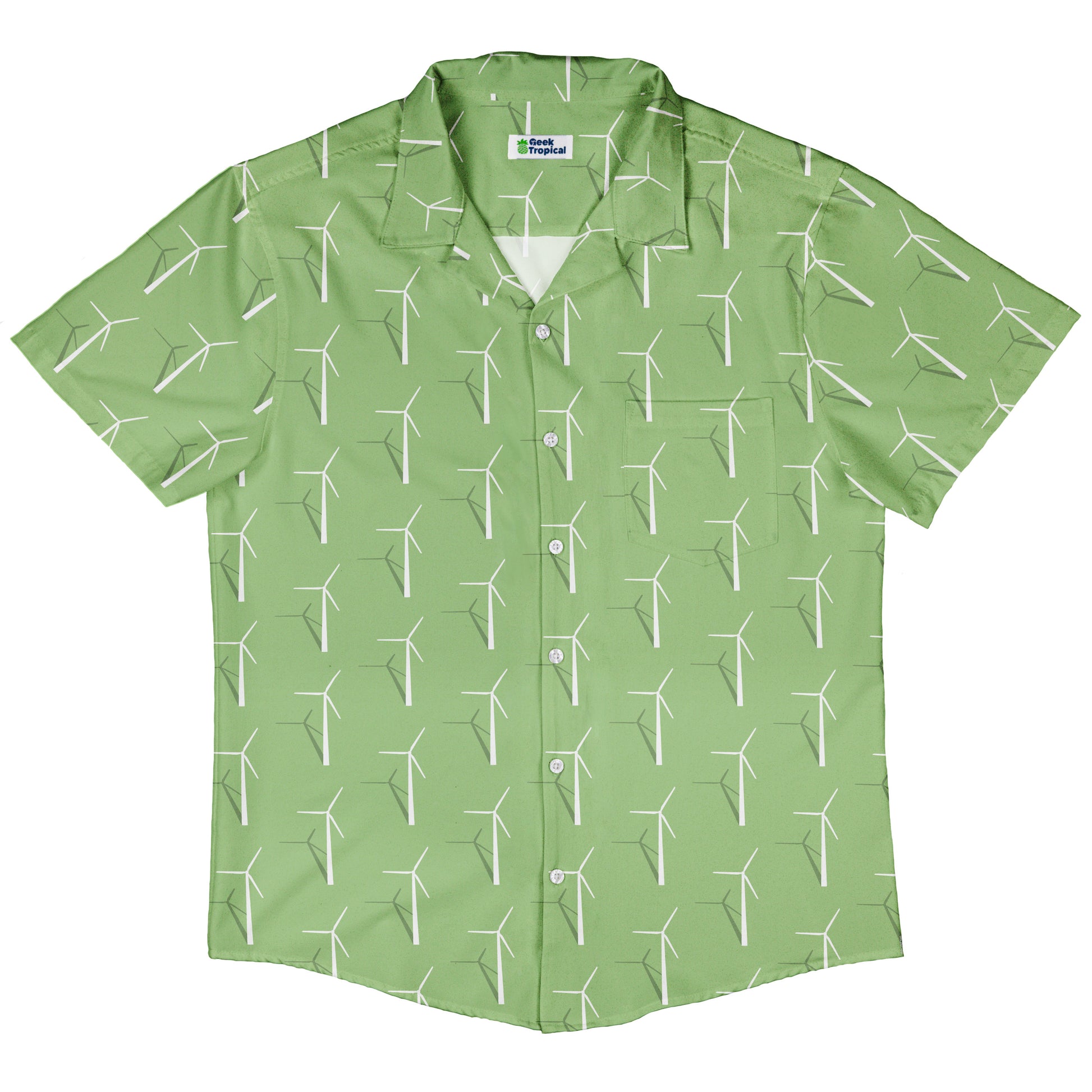 Aeolus Wind Turbines Green Button Up Shirt Hawaiian Front