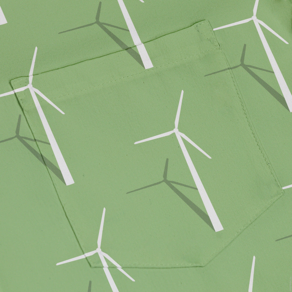 Aeolus Wind Turbines Green Button Up Shirt Pocket