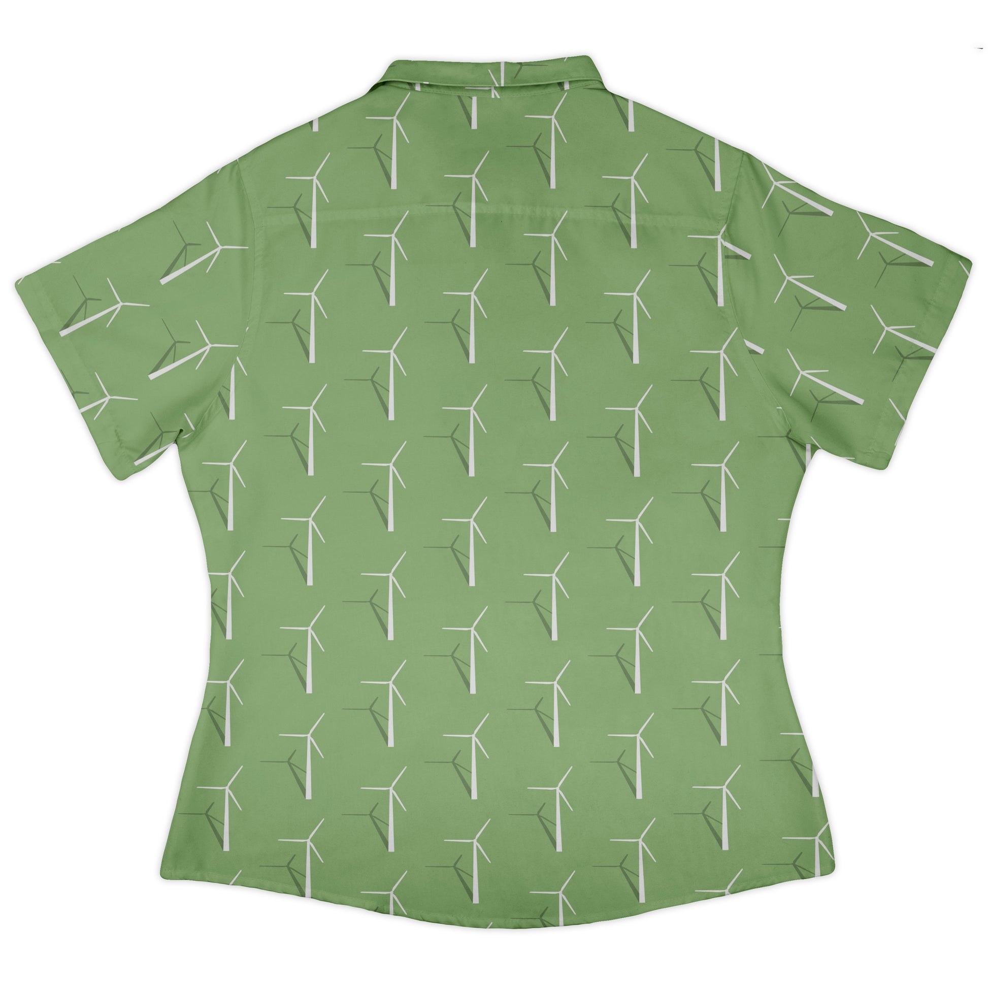 Aeolus Wind Turbines Green Curvy Button Up Shirt Old Curvy Button Up Shirt womens back